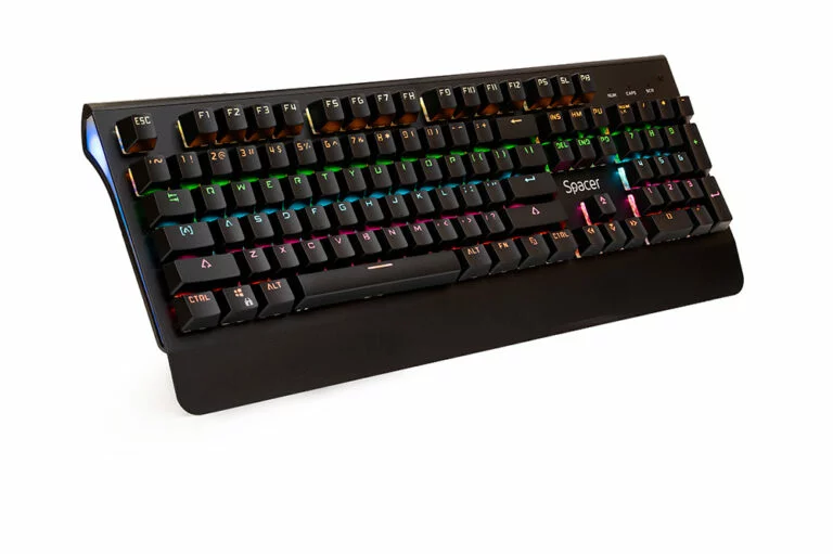 TASTATURA MECANICA SPACER USB, switch-uri mecanice albastre,iluminare RGB, 50 mil. apasari, 104 taste, anti-ghosting 26 taste, anti-spill, palm rest metalic, black „SPKB-MK-01” (timbru verde 0.8 lei)
