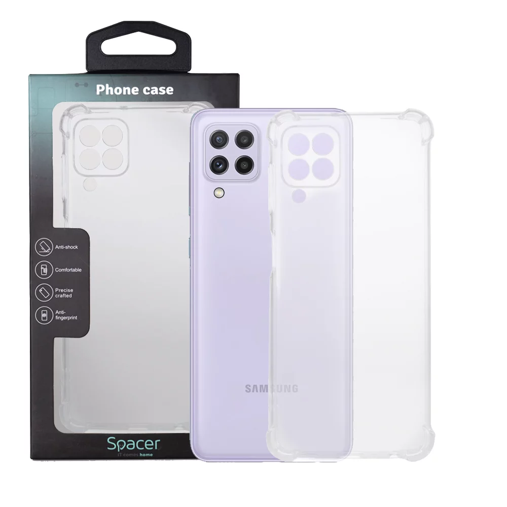 Husa Samsung Galaxy A22 4G Spacer, transparenta, grosime 1.5mm, protectie suplimentara antisoc la colturi, material flexibil TPU „SPPC-SM-GX-A224G-CLR”