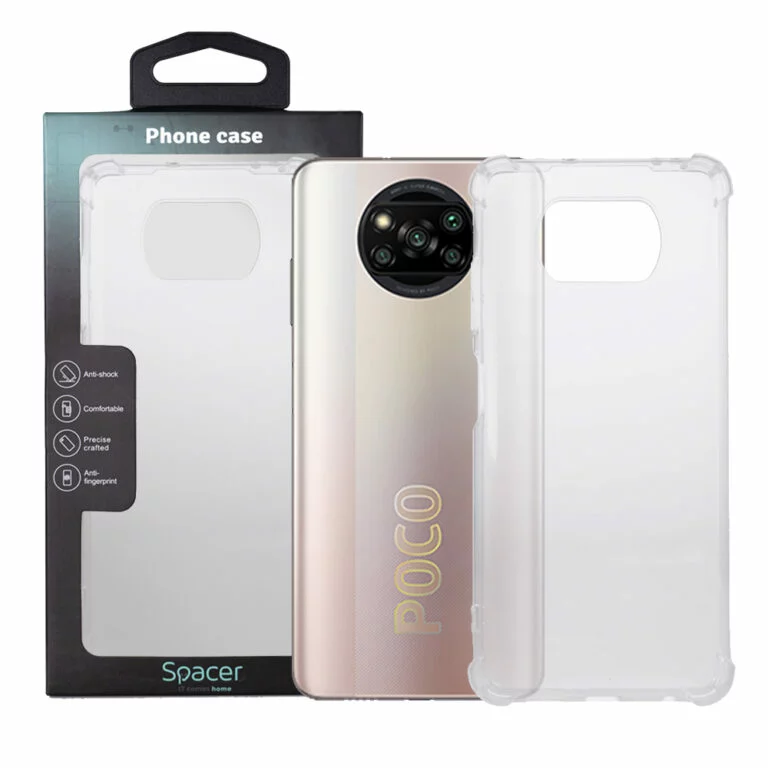 Husa Xiaomi Pocophone X3 Pro 5G Spacer, transparenta, grosime 1.5mm, protectie suplimentara antisoc la colturi, material flexibil TPU „SPPC-XI-PC-X3P5G-CLR”