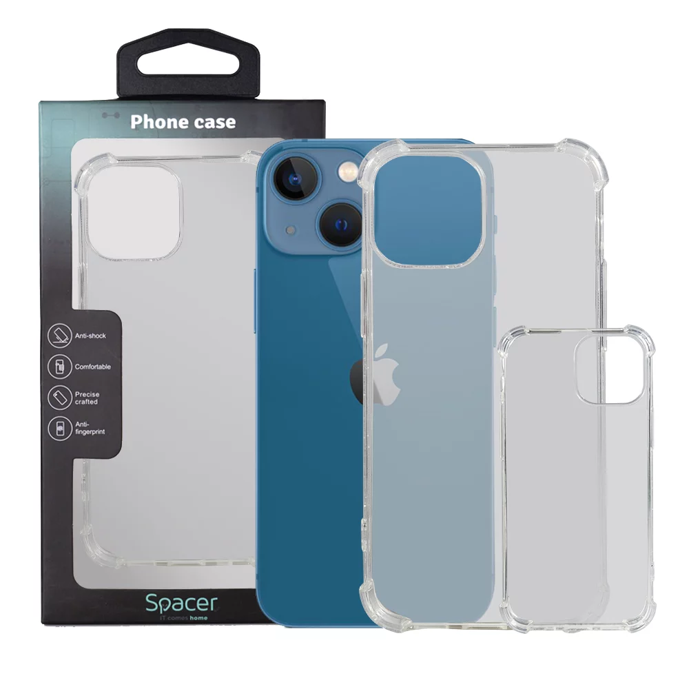 Husa Iphone 13 Mini Spacer, transparenta, grosime 1.5mm, protectie suplimentara antisoc la colturi, material flexibil TPU „SPPC-AP-IP13M-CLR”