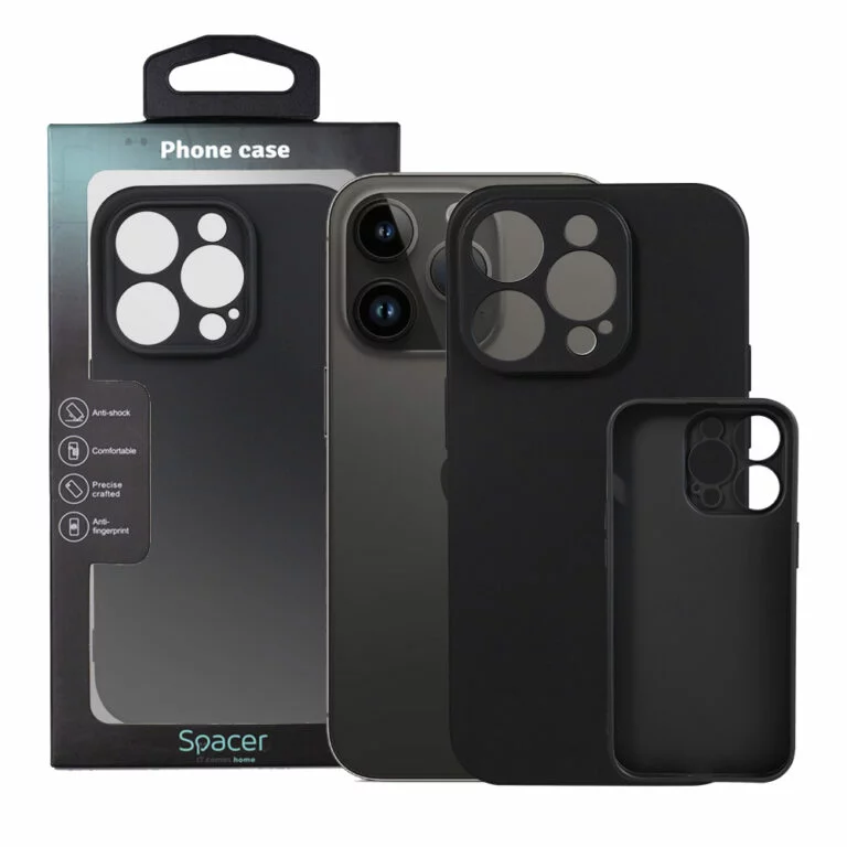 Husa Iphone 14 Pro Spacer, grosime 1.5mm, material flexibil TPU, negru „SPPC-AP-IP14P-TPU”