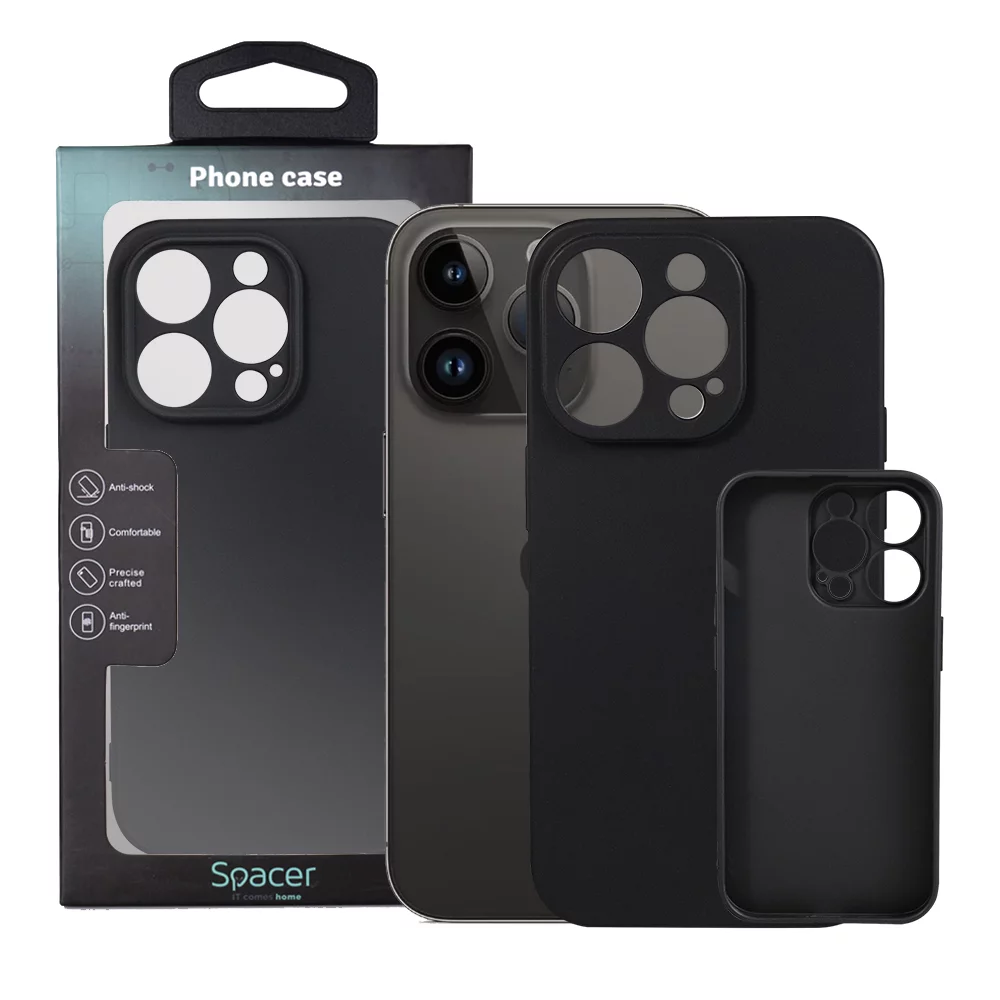 Husa Iphone 14 Pro Spacer, grosime 1.5mm, material flexibil TPU, negru „SPPC-AP-IP14P-TPU”