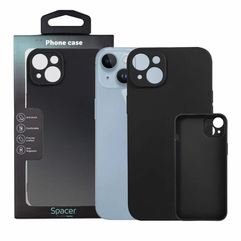 Husa Iphone 14 Plus Spacer, grosime 1.5mm, material flexibil TPU, negru „SPPC-AP-IP14PL-TPU”