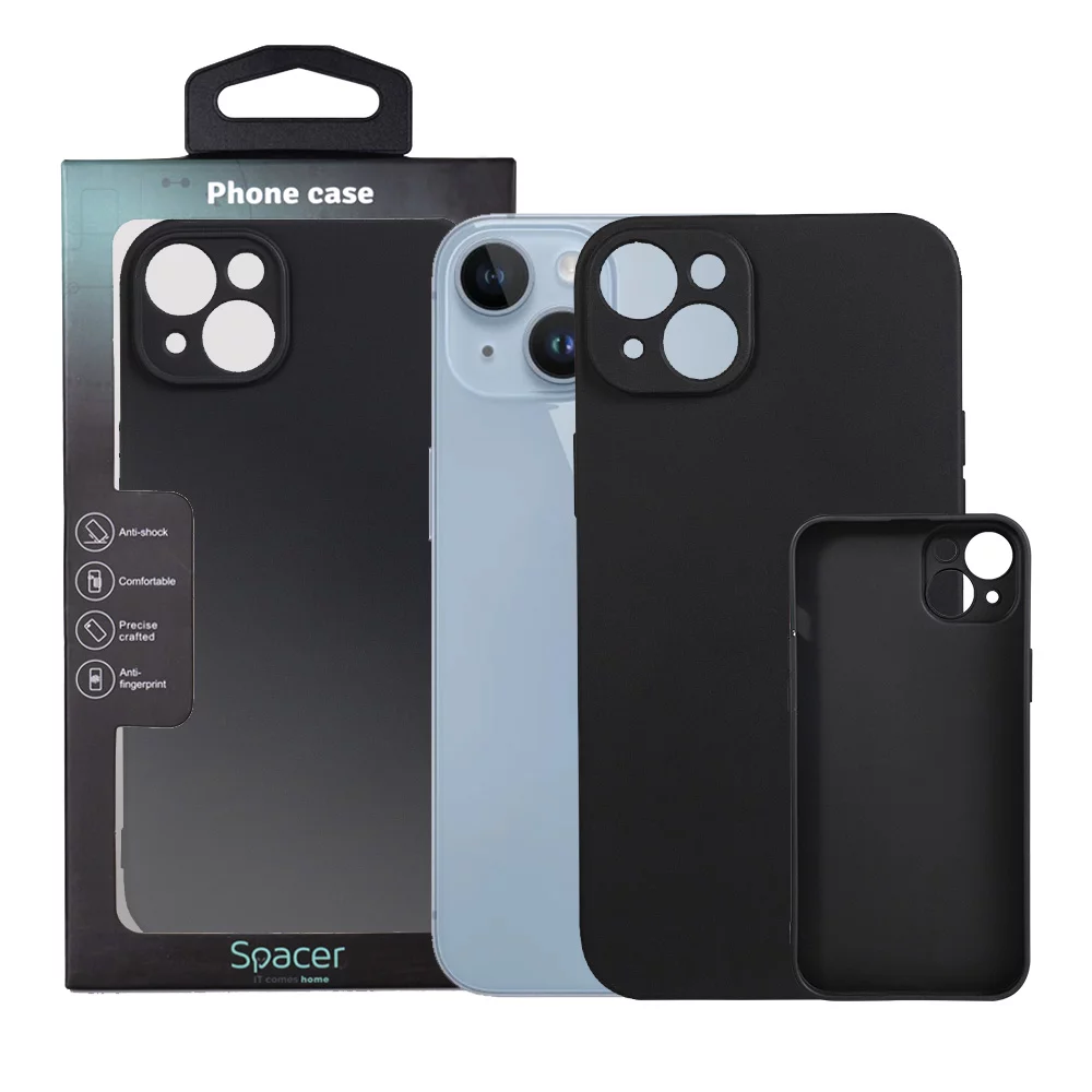 Husa Iphone 14 Plus Spacer, grosime 1.5mm, material flexibil TPU, negru „SPPC-AP-IP14PL-TPU”