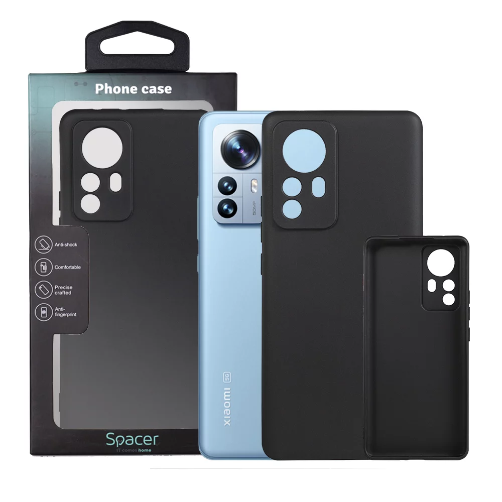 Husa Xiaomi 12 Pro Spacer, negru, grosime 1.5mm, material flexibil TPU „SPPC-XI-12P-TPU”