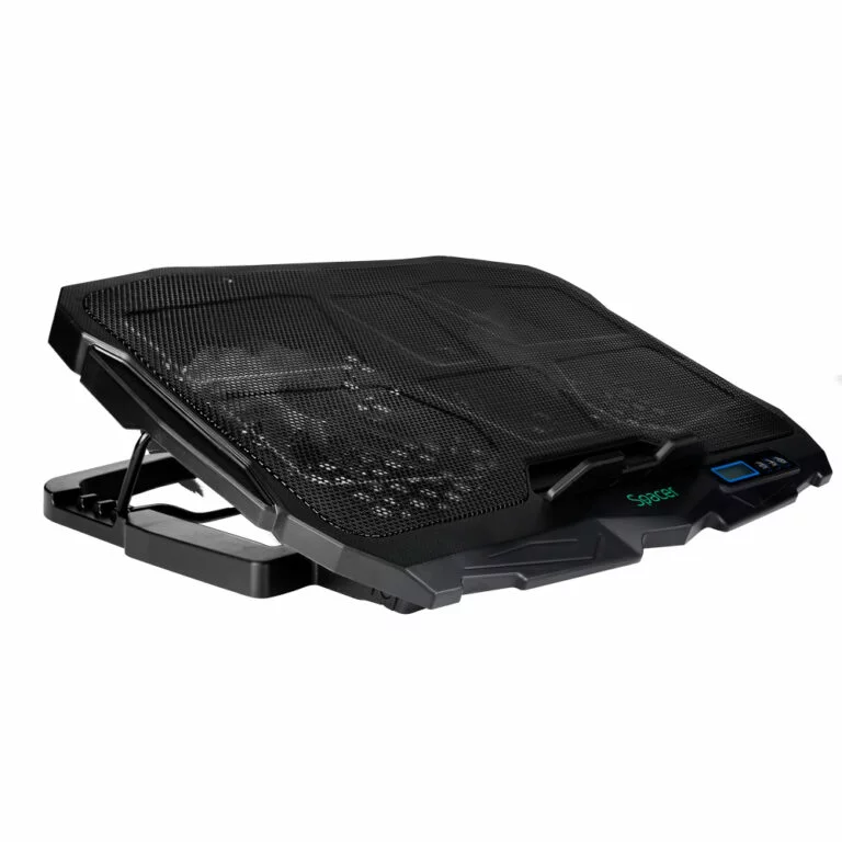 STAND SPACER notebook 17″ Gaming, sita metal, Airflow: 72CFM, 2xfan 12.5cm, 2xfan 7cm, led albastru, Turatie reglabila, black, „SPS-Gaming” (timbru verde 0.8 lei)