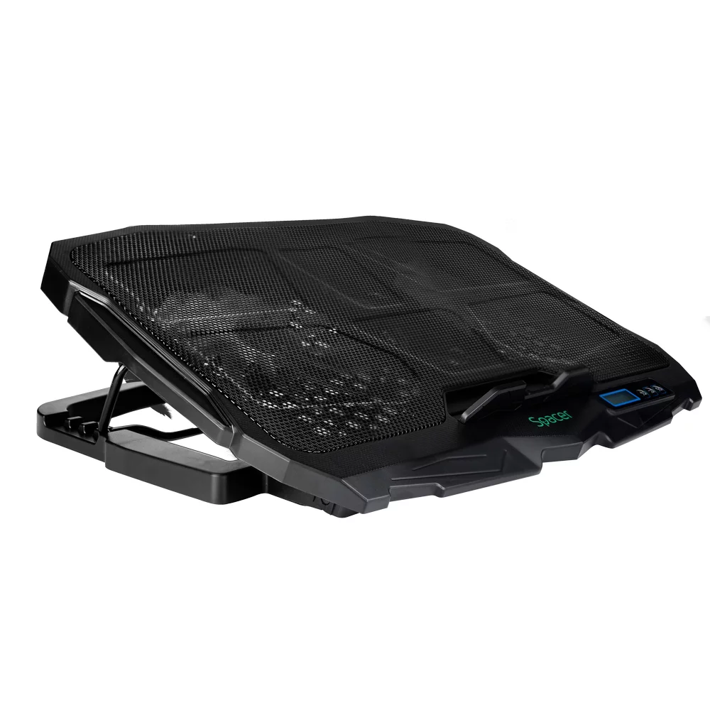 STAND SPACER notebook 17″ Gaming, sita metal, Airflow: 72CFM, 2xfan 12.5cm, 2xfan 7cm, led albastru, Turatie reglabila, black, „SPS-Gaming” (timbru verde 0.8 lei)