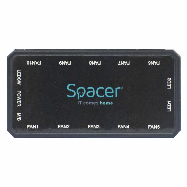 FAN HUB SPACER pt. maxim 10 ventilatoare ARGB + 2 benzi LED, telecomanda pt. setat iluminarea RGB, sincronizare cu MB, alimentare 6-pin „SPFC-RGB-6P” (timbru verde 0.18 lei)