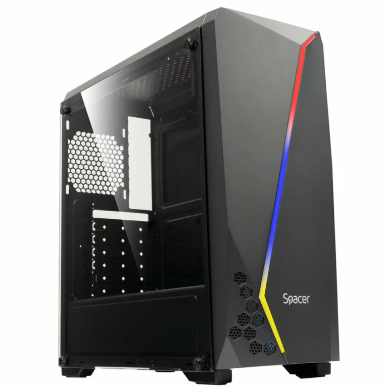 CARCASA SPACER – gaming, Middle Tower, ATX, „FLASH”, fara sursa, sticla securizata, USB 2.0 x 2, USB 3.0 x 1, PSU shroud, black „SPCS-GC-FLASH”