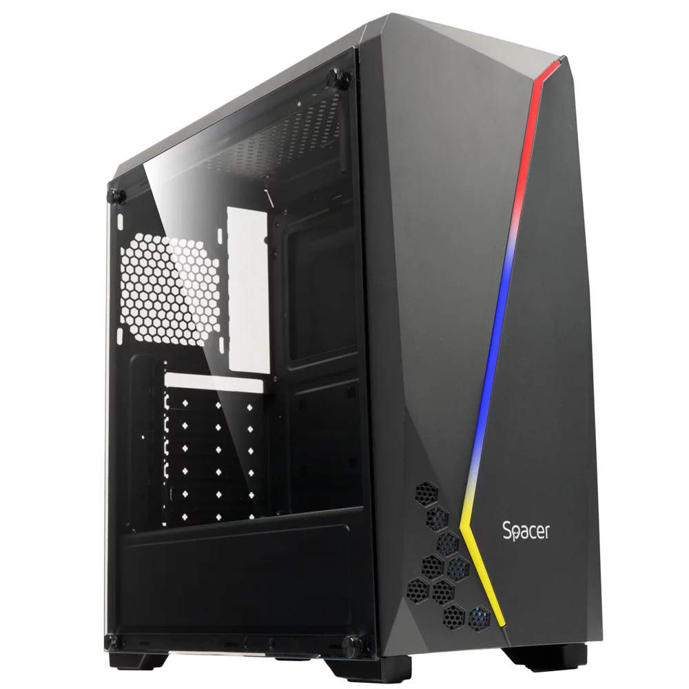 CARCASA SPACER – gaming, Middle Tower, ATX, „FLASH”, fara sursa, sticla securizata, USB 2.0 x 2, USB 3.0 x 1, PSU shroud, black „SPCS-GC-FLASH”