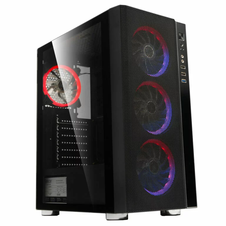 CARCASA SPACER – gaming, Middle Tower, ATX, „RAINBOW”, fara sursa, sticla securizata, 4 x ARGB fan, USB 2.0 x 2, USB 3.0 x 1, HD-Audio, mesh, HUB, telecomanda, panou frontal plasa metalica+aluminiu, „SPCS-GC-RAINBOW” (timbru verde 0.35 lei)