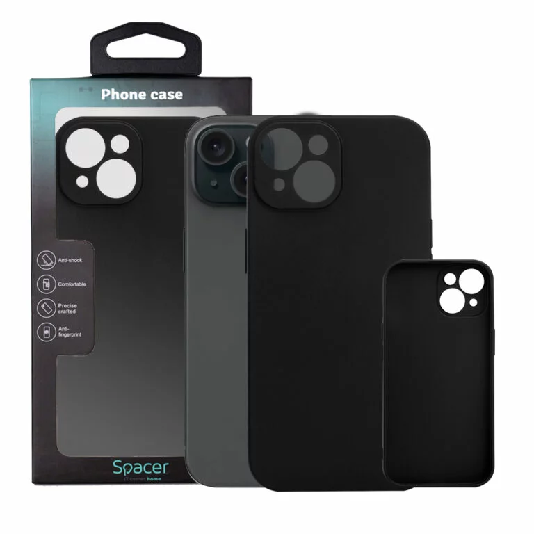 Husa Iphone 15 Spacer, grosime 1.5mm, material flexibil TPU, negru „SPPC-AP-IP15-TPU”