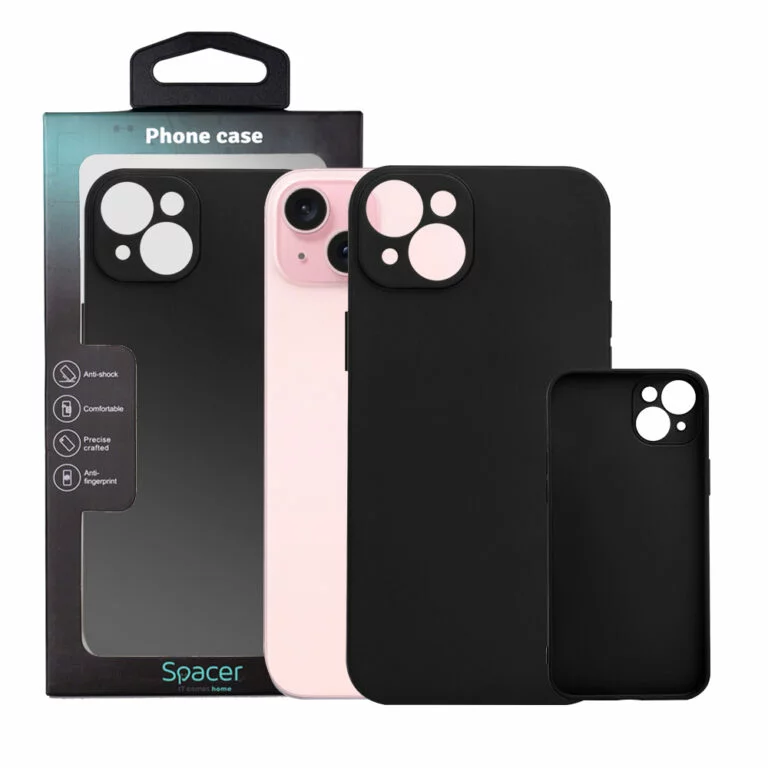 Husa Iphone 15 Plus Spacer, grosime 1.5mm, material flexibil TPU, negru „SPPC-AP-IP15PL-TPU”