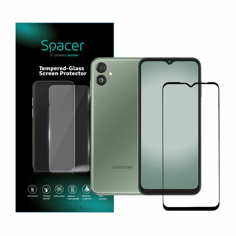 FOLIE STICLA Spacer pentru Samsung Galaxy F14 5G, grosime 0.3mm, acoperire totala ecran, strat special anti-ulei si anti-amprenta, Tempered Glass, sticla 9D, duritate 9H „SPPG-SM-GX-F14-TG”