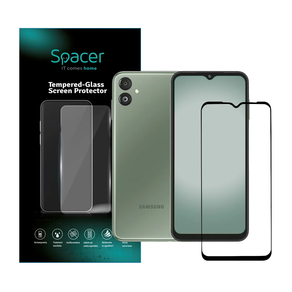 FOLIE STICLA Spacer pentru Samsung Galaxy F14 5G, grosime 0.3mm, acoperire totala ecran, strat special anti-ulei si anti-amprenta, Tempered Glass, sticla 9D, duritate 9H „SPPG-SM-GX-F14-TG”