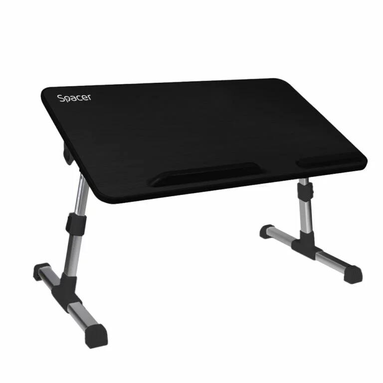 MASUTA SPACER notebook 17″, 52x30x1.2cm, inaltime reglabila 24-32cm, inclinare ajustabila pana la 30grade, stopper laptop, armrest/opritor mouse silicon, Negru, „SPNS-TABLE-BK”