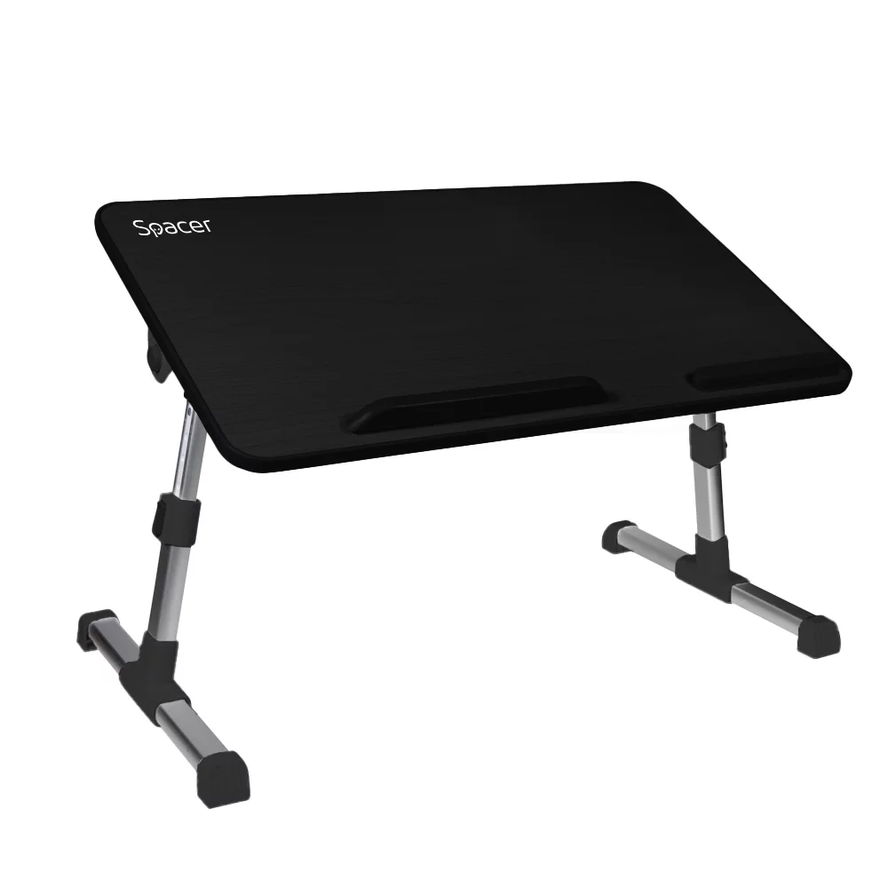 MASUTA SPACER notebook 17″, 52x30x1.2cm, inaltime reglabila 24-32cm, inclinare ajustabila pana la 30grade, stopper laptop, armrest/opritor mouse silicon, Negru, „SPNS-TABLE-BK”
