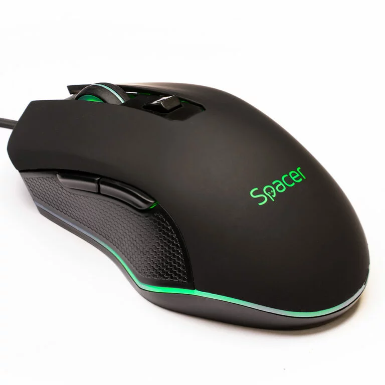 MOUSE Spacer – gaming, gaming, cu fir, USB, optic, 7200 dpi, butoane/scroll 6/1, iluminare, negru, „SP-GM-01” (timbru verde 0.18 lei)