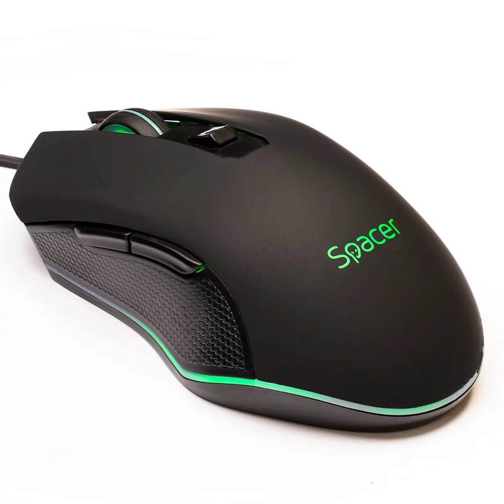 MOUSE Spacer – gaming, gaming, cu fir, USB, optic, 7200 dpi, butoane/scroll 6/1, iluminare, negru, „SP-GM-01” (timbru verde 0.18 lei)
