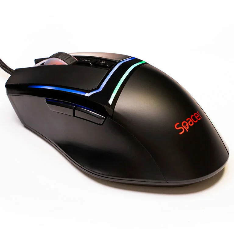 MOUSE Spacer – gaming, gaming, cu fir, USB, optic, 12.000 dpi, butoane/scroll 7/1, iluminare RGB, negru, „SPGM-ALIEN-PRO” (timbru verde 0.18 lei)
