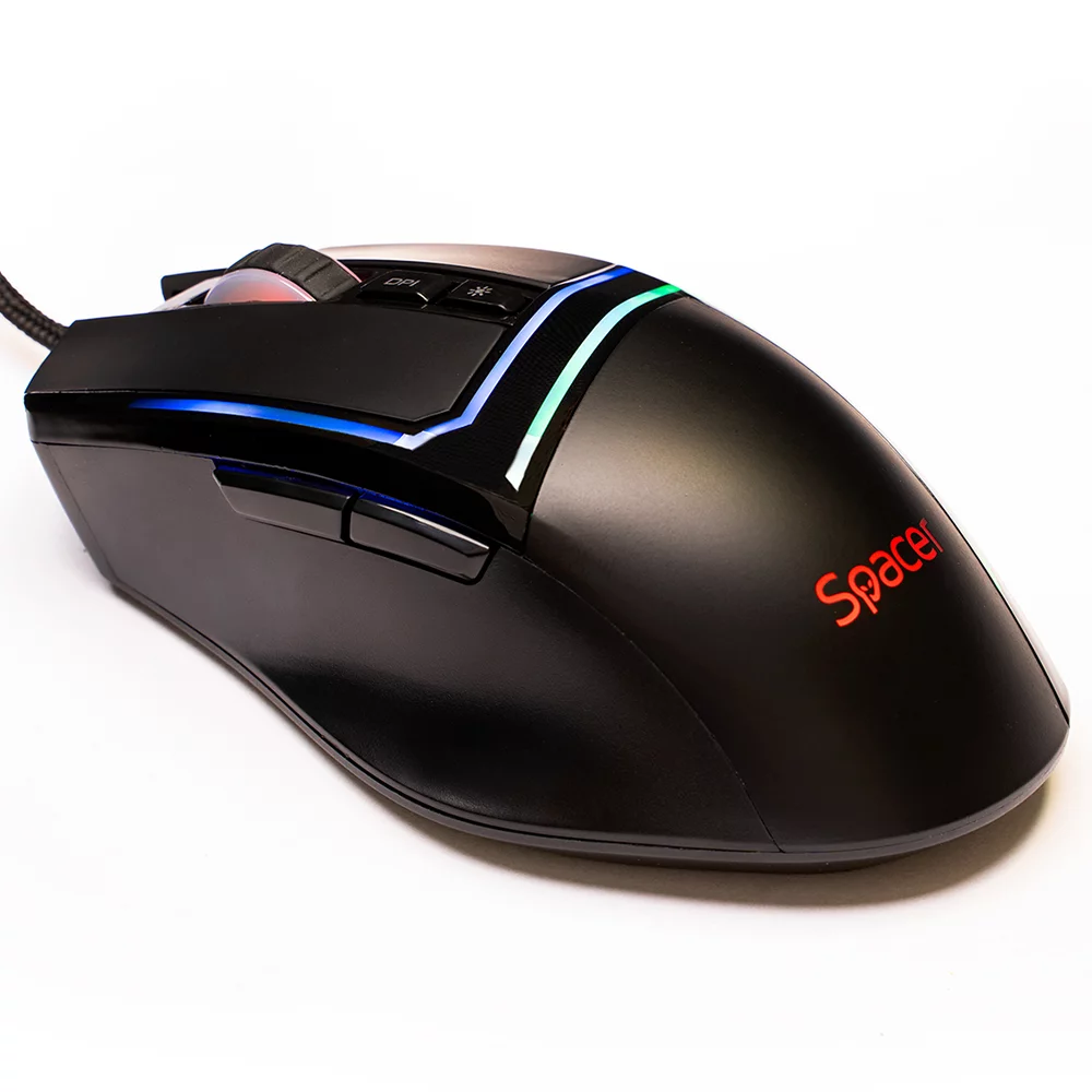 MOUSE Spacer – gaming, gaming, cu fir, USB, optic, 12.000 dpi, butoane/scroll 7/1, iluminare RGB, negru, „SPGM-ALIEN-PRO” (timbru verde 0.18 lei)