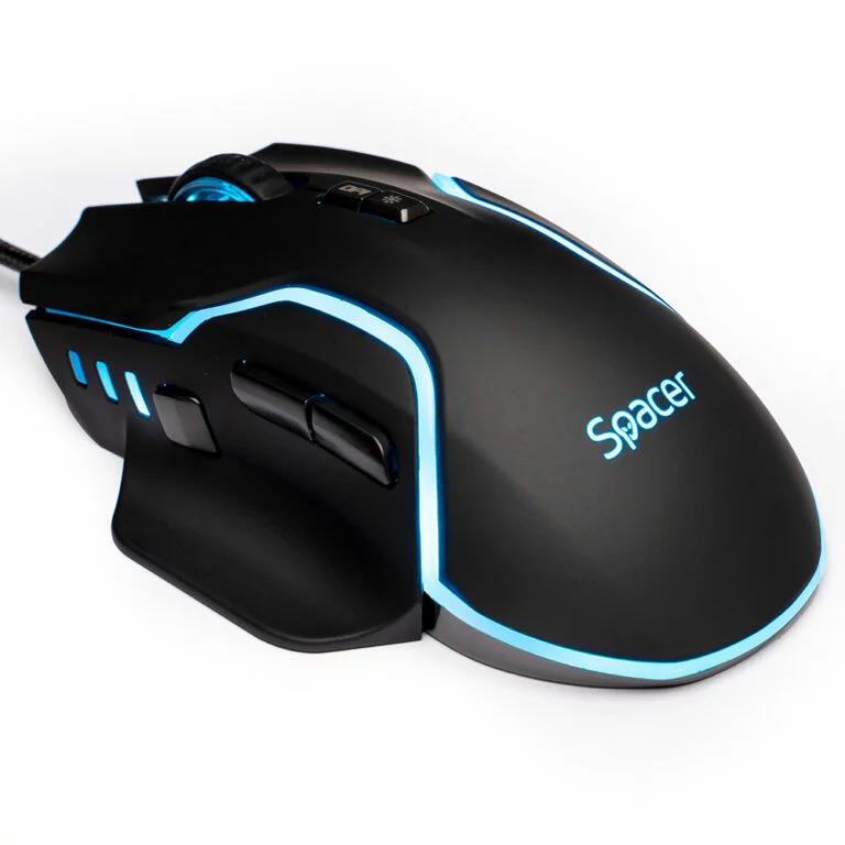 MOUSE Spacer – gaming, gaming, cu fir, USB, optic, 12.000 dpi, butoane/scroll 8/1, iluminare RGB, negru, „SPGM-ALIEN-RACE” (timbru verde 0.18 lei)