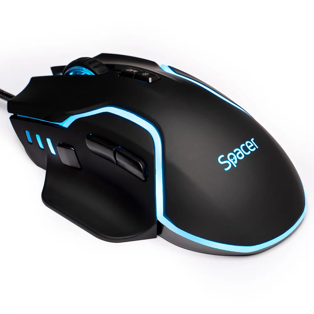 MOUSE Spacer – gaming, gaming, cu fir, USB, optic, 12.000 dpi, butoane/scroll 8/1, iluminare RGB, negru, „SPGM-ALIEN-RACE” (timbru verde 0.18 lei)