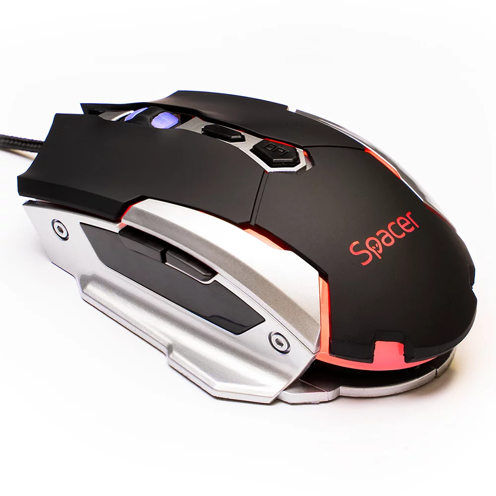 MOUSE Spacer – gaming, gaming, cu fir, USB, optic, 3.200 dpi, butoane/scroll 7/1, iluminare, negru, „SPGM-PULSAR-LITE” (timbru verde 0.18 lei)