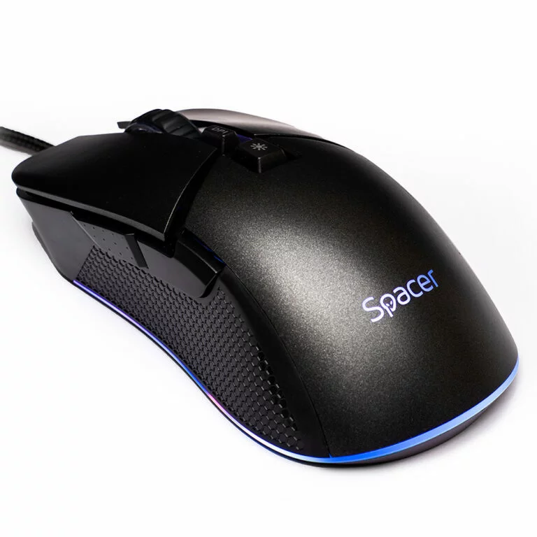 MOUSE Spacer – gaming, gaming, cu fir, USB, optic, rezolutie selectabila max. 8.000 dpi, butoane/scroll 7/1, iluminare RGB, negru, „SPGM-PULSAR-PRO” (timbru verde 0.18 lei)