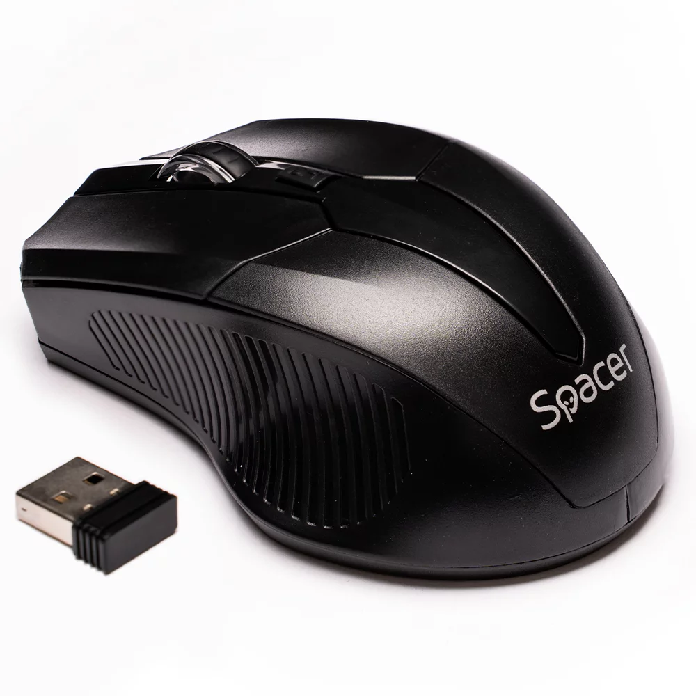 MOUSE Spacer, PC sau NB, wireless, 2.4GHz, optic, 1600 dpi, butoane/scroll 4/1,buton ON/OFF, negru, „SPMO-W02” (timbru verde 0.18 lei)