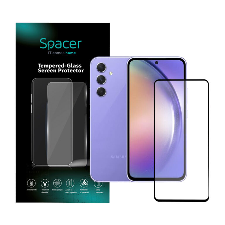 FOLIE STICLA Spacer pentru Samsung Galaxy A34 5G, grosime 0.3mm, acoperire totala ecran, strat special anti-ulei si anti-amprenta, Tempered Glass, sticla 9D, duritate 9H „SPPG-SM-GX-A34-TG”