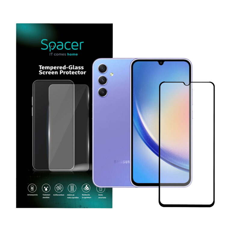 FOLIE STICLA Spacer pentru Samsung Galaxy A54 5G, grosime 0.3mm, acoperire totala ecran, strat special anti-ulei si anti-amprenta, Tempered Glass, sticla 9D, duritate 9H „SPPG-SM-GX-A54-TG”