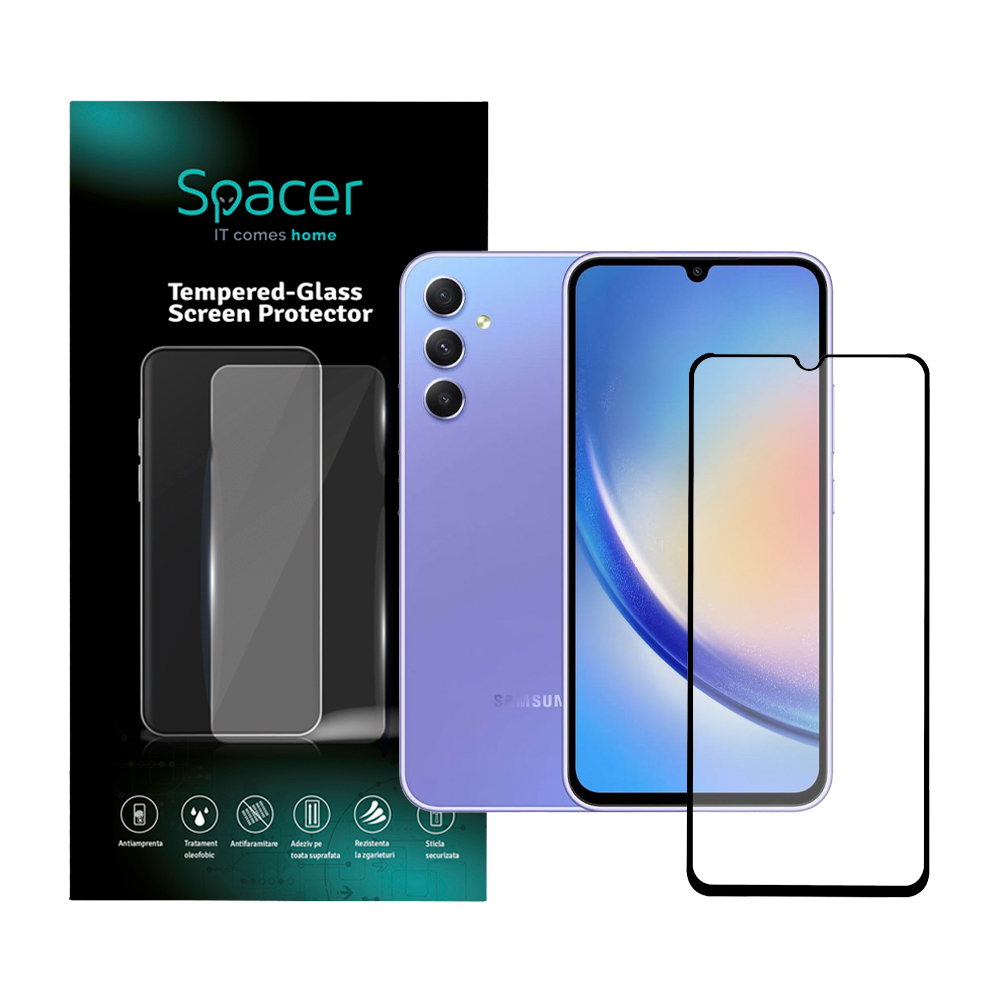 FOLIE STICLA Spacer pentru Samsung Galaxy A54 5G, grosime 0.3mm, acoperire totala ecran, strat special anti-ulei si anti-amprenta, Tempered Glass, sticla 9D, duritate 9H „SPPG-SM-GX-A54-TG”