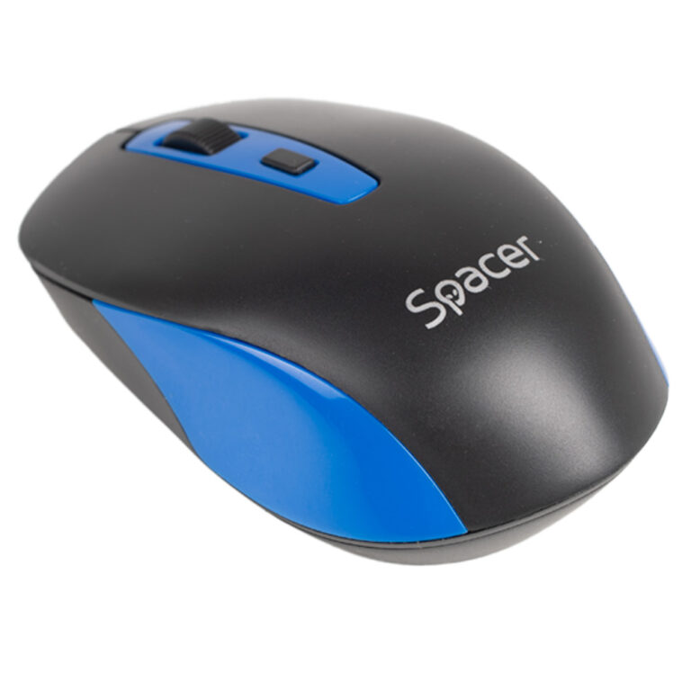 MOUSE Spacer, PC sau NB, wireless, 2.4GHz, optic, 1600 dpi, butoane/scroll 4/1, negru cu albastru, baterii incluse 2x AAA, ambalaj blister „SPMO-WS01-BKBL” (timbru verde 0.18 lei)