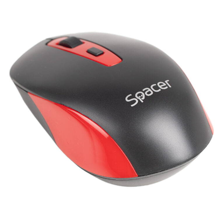 MOUSE Spacer, PC sau NB, wireless, 2.4GHz, optic, 1600 dpi, butoane/scroll 4/1, negru cu rosu, baterii incluse 2x AAA, ambalaj blister, „SPMO-WS01-BKRD” (timbru verde 0.18 lei)