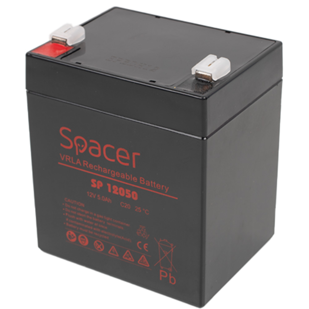 ACUMULATOR UPS SPACER 12V / 5Ah, dimensiuni: 90x70x101mm, inaltime+terminal: 107mm, terminal F2(T2), „SP-BAT-12V5AH” (timbru verde 0.5 lei)
