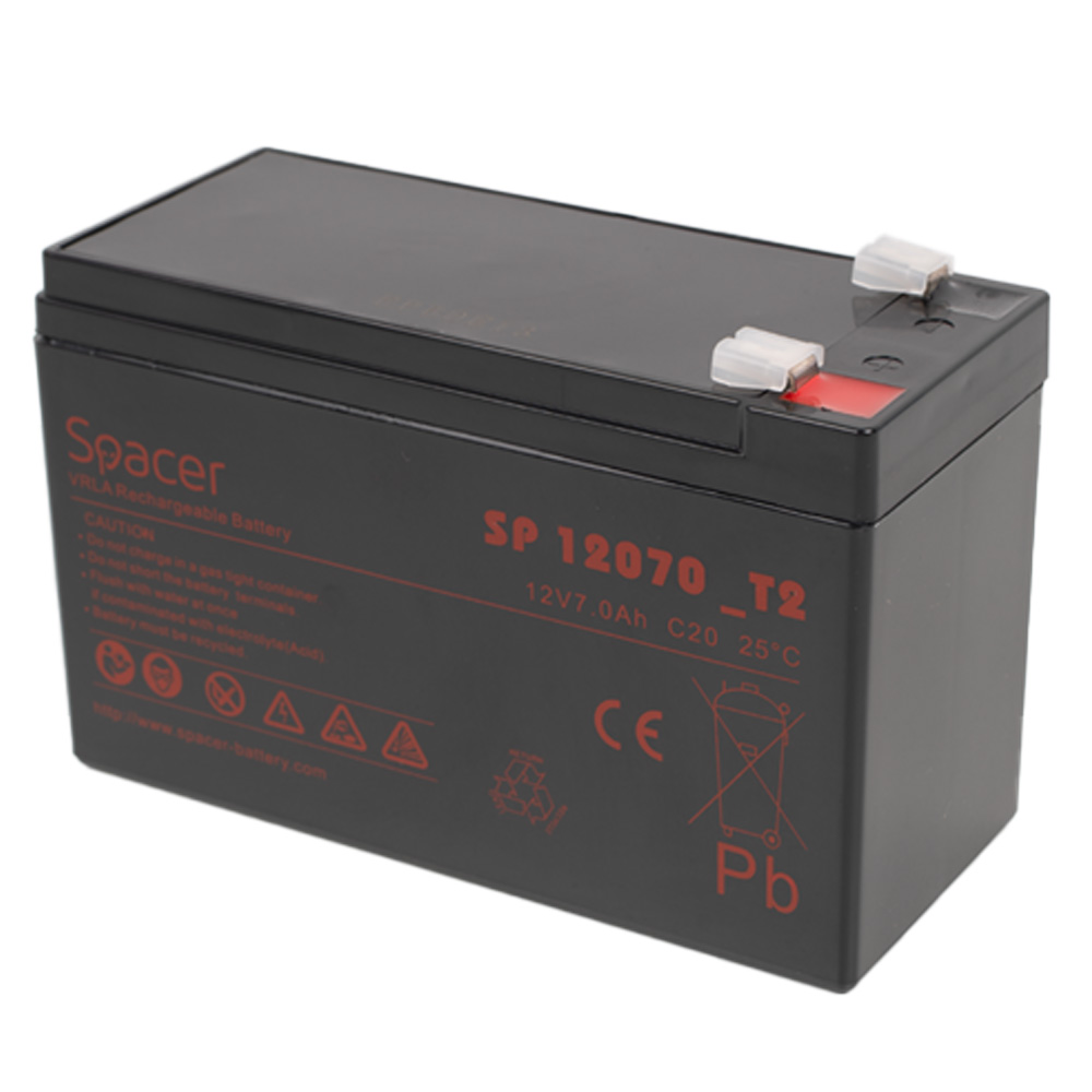 ACUMULATOR UPS SPACER 12V / 7Ah, dimensiuni: 151x66x96mm, inaltime+terminal: 102mm, terminal F2(T2), „SP-BAT-12V7AH” (timbru verde 0.5 lei)
