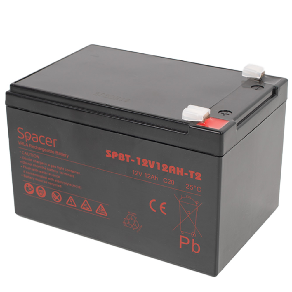 ACUMULATOR UPS SPACER 12V / 12Ah, dimensiuni: 152x99x96mm, inaltime+terminal: 101mm, terminal F2(T2), „SPBT-12V12AH-T2” (timbru verde 0.5 lei)