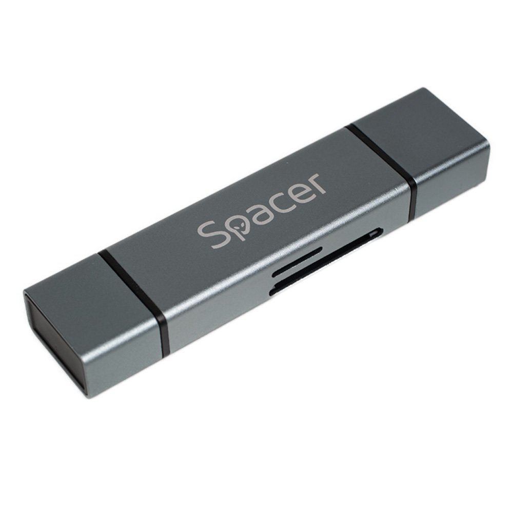 CARD READER extern SPACER, 4 in 1, interfata USB 2.0, USB Type C, citeste/scrie: SD, micro SD; extraconectori mama USB si Type-C, aluminiu, „SPCR-TYPEC-USB-01” (timbru verde 0.18 lei)