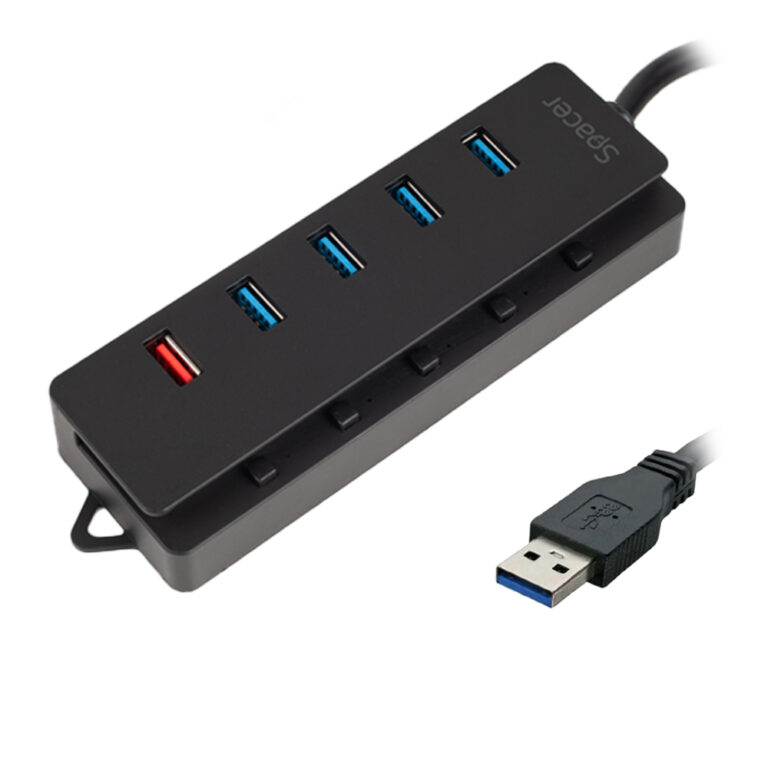 HUB extern SPACER, porturi USB: USB 3.0 x 4, Port USB Quick Charge x 1, conectare prin USB 3.0, Alimentare retea 220V,negru, „SPH-4USB30-1QC” (timbru verde 0.8 lei)