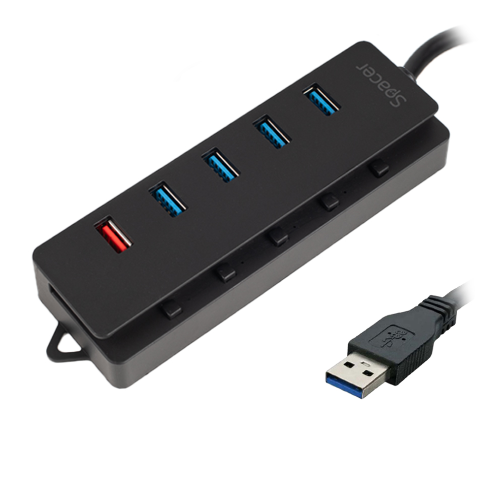 HUB extern SPACER, porturi USB: USB 3.0 x 4, Port USB Quick Charge x 1, conectare prin USB 3.0, Alimentare retea 220V,negru, „SPH-4USB30-1QC” (timbru verde 0.8 lei)