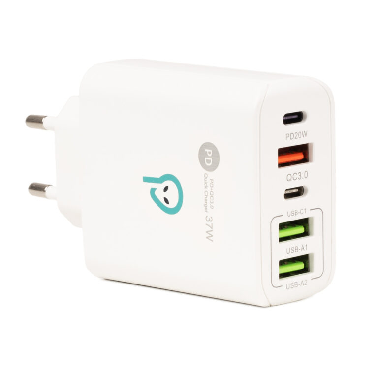 ALIMENTATOR retea SPACER Quick Charge 37W, 1 x USB Type-C 20W + 1 x USB QC 3.0 18W, 2 x USB 2.4A + 1 x USB Type-C 2.4A „SPAR-CINQUEQ-01” (timbru verde 0.18 lei)