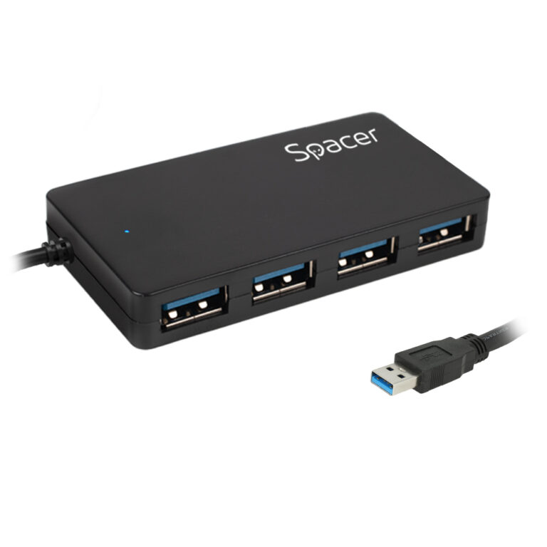 HUB extern SPACER, porturi USB: USB 3.0 x 4, conectare prin USB 3.0, cablu 1m lungime, negru, „SPH-332” 45504832 (timbru verde 0.8 lei)