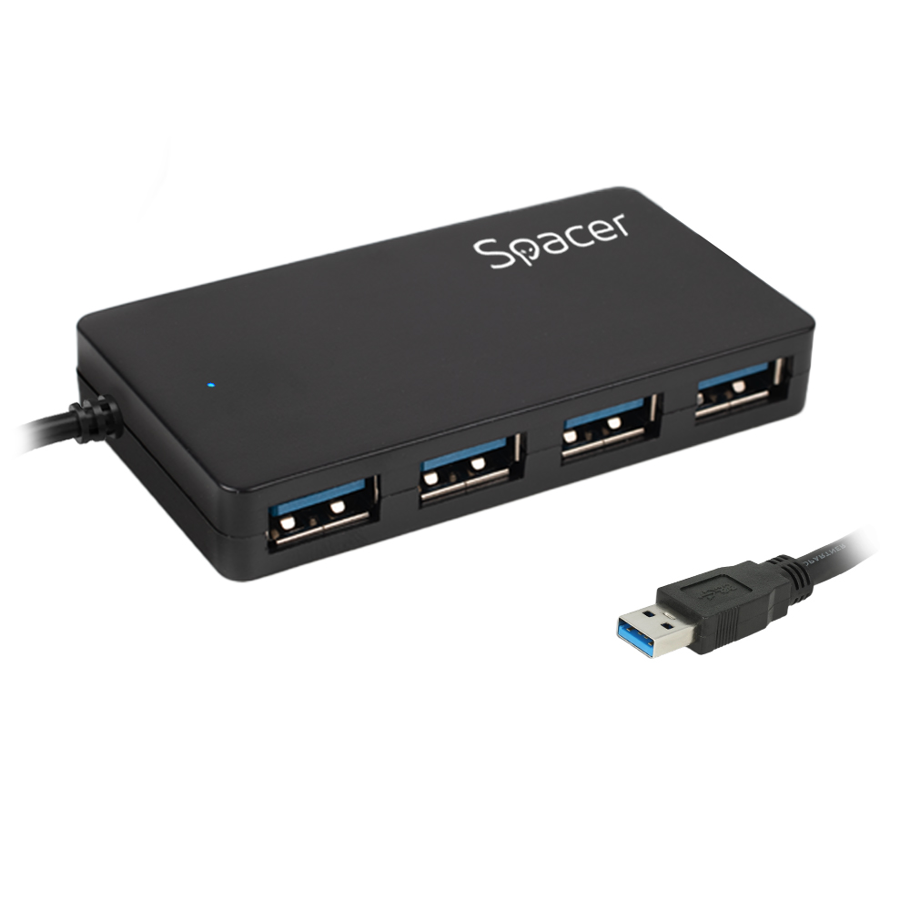 HUB extern SPACER, porturi USB: USB 3.0 x 4, conectare prin USB 3.0, cablu 1m lungime, negru, „SPH-332” 45504832 (timbru verde 0.8 lei)
