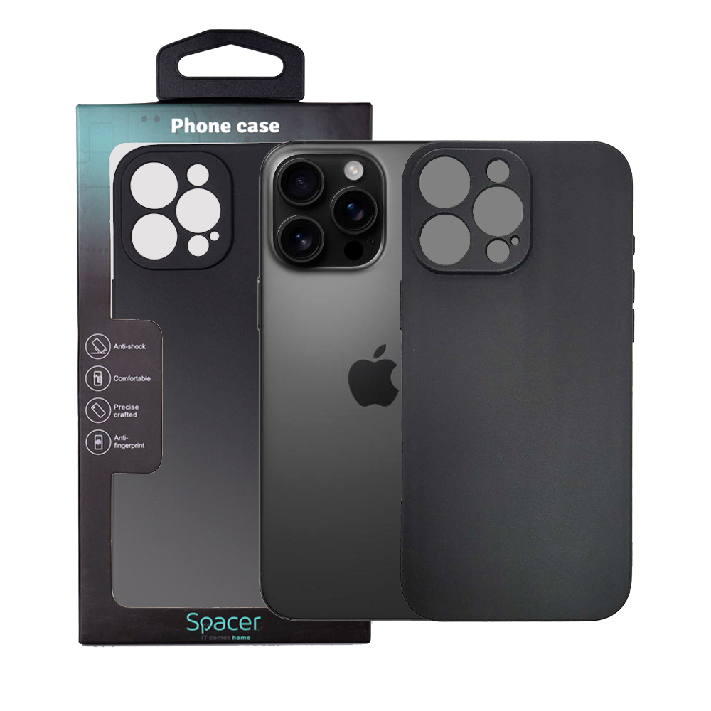 Husa Iphone 16 Pro Max Spacer, grosime 1.5mm, material flexibil TPU, negru „SPPC-AP-IP16PM-TPU”