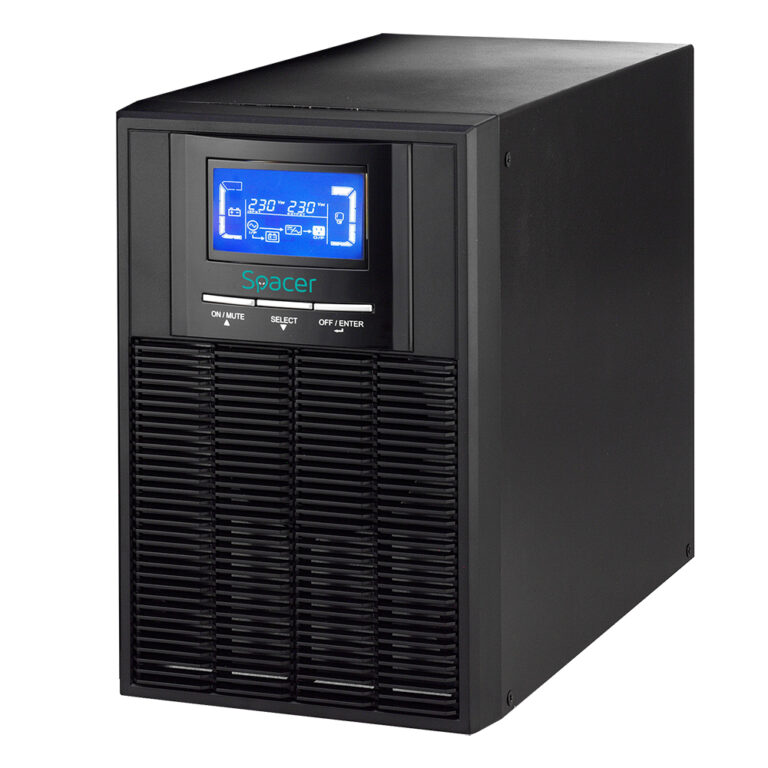 UPS Spacer Online, LCD, 1000VA/ 900W, AVR, sin. pura, 3 x socket Schuko, display LCD, 2 x baterie 12V/9Ah, conector USB, RS-232, EPO, slot SNMP, bateria are 12 luni garantie, „SPUP-1000D-OLT01” (timbru verde 11 lei)